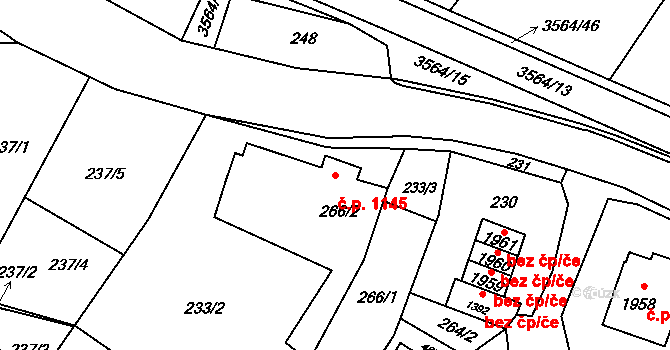 Rožnov pod Radhoštěm 1145 na parcele st. 266/2 v KÚ Rožnov pod Radhoštěm, Katastrální mapa