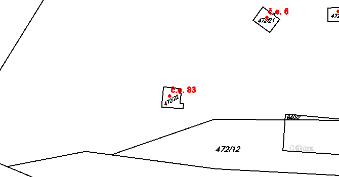 Senohraby 83 na parcele st. 472/22 v KÚ Senohraby, Katastrální mapa