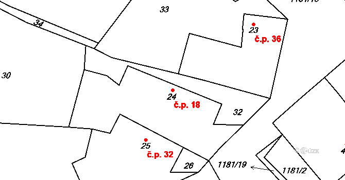 Bradáčov 18 na parcele st. 24 v KÚ Bradáčov, Katastrální mapa