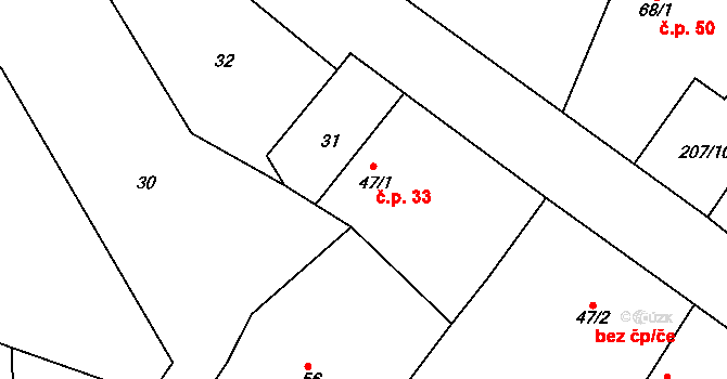 Žitětín 33, Jičíněves na parcele st. 47/1 v KÚ Žitětín, Katastrální mapa