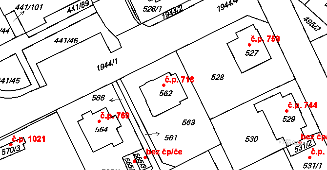 Klíše 718, Ústí nad Labem na parcele st. 562 v KÚ Klíše, Katastrální mapa