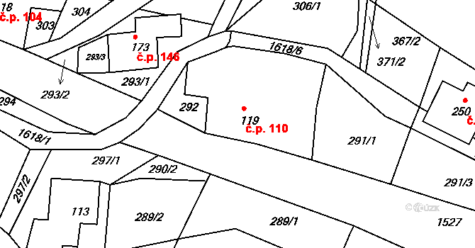 Horní Heřmanice 110 na parcele st. 119 v KÚ Horní Heřmanice v Čechách, Katastrální mapa