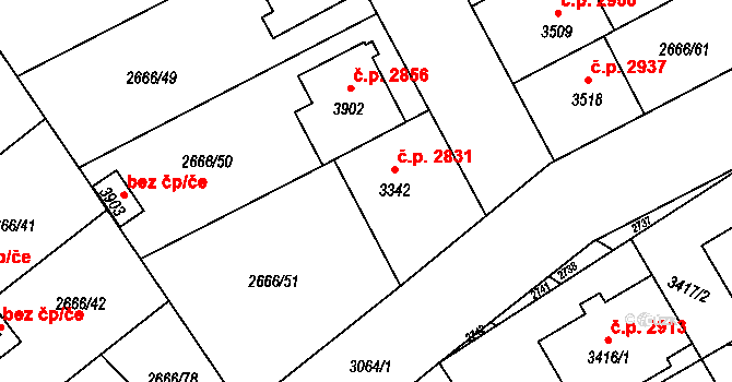Břeclav 2831 na parcele st. 3342 v KÚ Břeclav, Katastrální mapa
