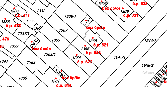 Maloměřice 645, Brno na parcele st. 1366 v KÚ Maloměřice, Katastrální mapa