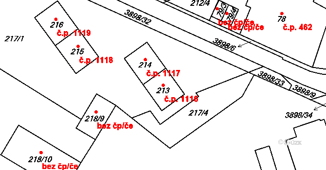Řečkovice 1116, Brno na parcele st. 213 v KÚ Řečkovice, Katastrální mapa