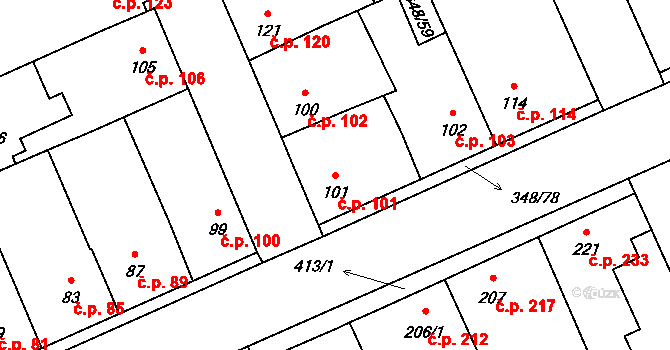Černčice 101 na parcele st. 101 v KÚ Černčice u Loun, Katastrální mapa
