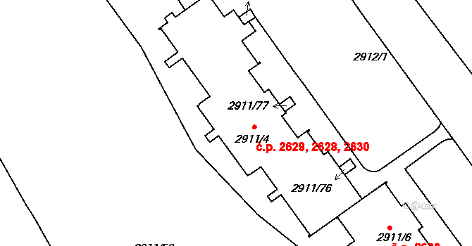 Teplice 2628,2629,2630 na parcele st. 2911/4 v KÚ Teplice, Katastrální mapa