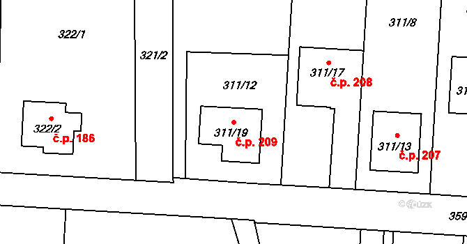 Chlebovice 209, Frýdek-Místek na parcele st. 311/19 v KÚ Chlebovice, Katastrální mapa