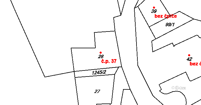 Liběchov 37 na parcele st. 28 v KÚ Liběchov, Katastrální mapa