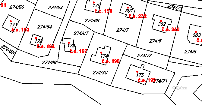 Skalka 198, Cheb na parcele st. 174 v KÚ Skalka u Chebu, Katastrální mapa