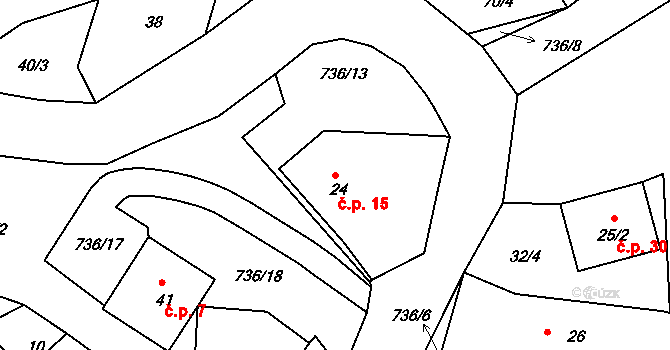 Soustov 15, Dlažov na parcele st. 24 v KÚ Soustov, Katastrální mapa
