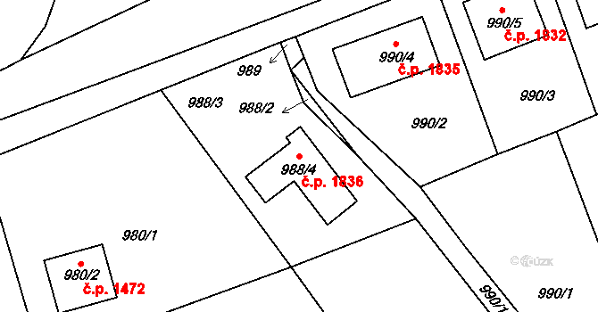 Turnov 1836 na parcele st. 988/4 v KÚ Turnov, Katastrální mapa