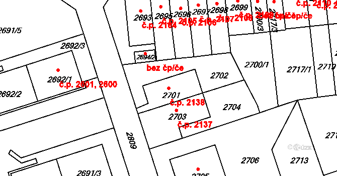 Žižkov 2138, Praha na parcele st. 2701 v KÚ Žižkov, Katastrální mapa