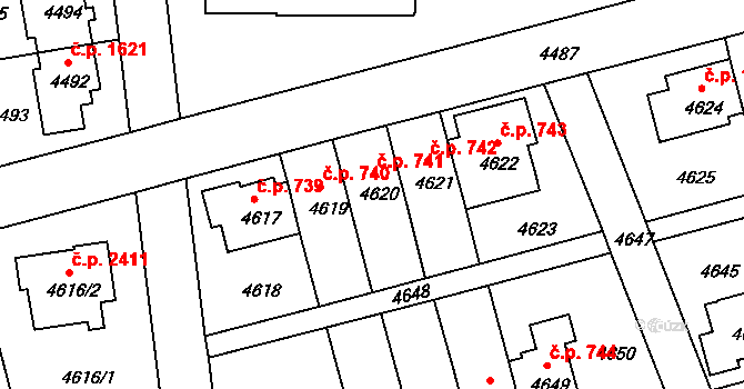 Záběhlice 741, Praha na parcele st. 4620 v KÚ Záběhlice, Katastrální mapa