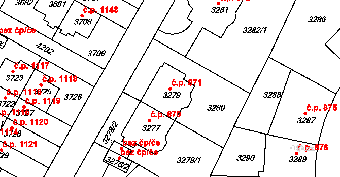 Dejvice 871, Praha na parcele st. 3279 v KÚ Dejvice, Katastrální mapa