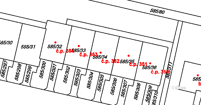 Bohnice 352, Praha na parcele st. 585/34 v KÚ Bohnice, Katastrální mapa