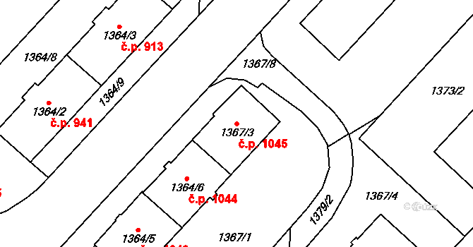 Vršovice 1045, Praha na parcele st. 1367/3 v KÚ Vršovice, Katastrální mapa