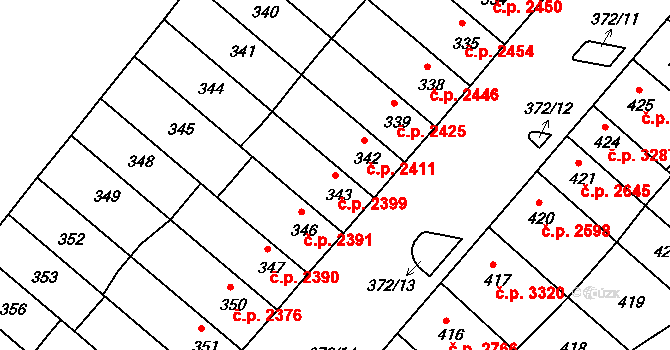Chomutov 2399 na parcele st. 343 v KÚ Chomutov II, Katastrální mapa
