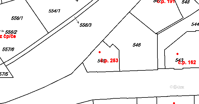 Liberec VII-Horní Růžodol 253, Liberec na parcele st. 545 v KÚ Horní Růžodol, Katastrální mapa