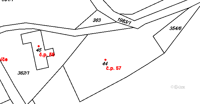 Čermná 57 na parcele st. 44 v KÚ Čermná v Krkonoších, Katastrální mapa