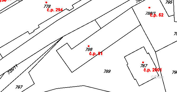 Kuřim 51 na parcele st. 786 v KÚ Kuřim, Katastrální mapa