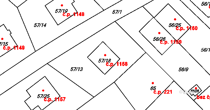 Ráj 1158, Karviná na parcele st. 57/18 v KÚ Ráj, Katastrální mapa