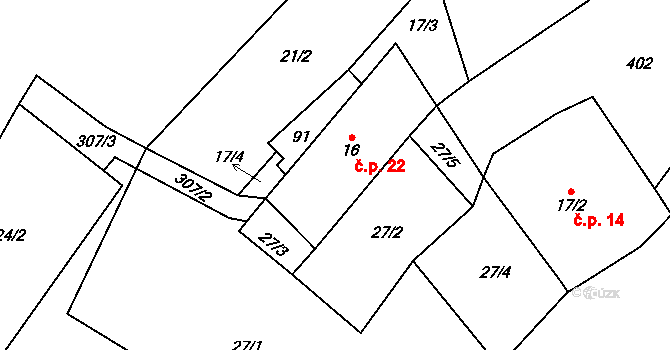 Lipka 22, Vimperk na parcele st. 16 v KÚ Lipka u Vimperka, Katastrální mapa