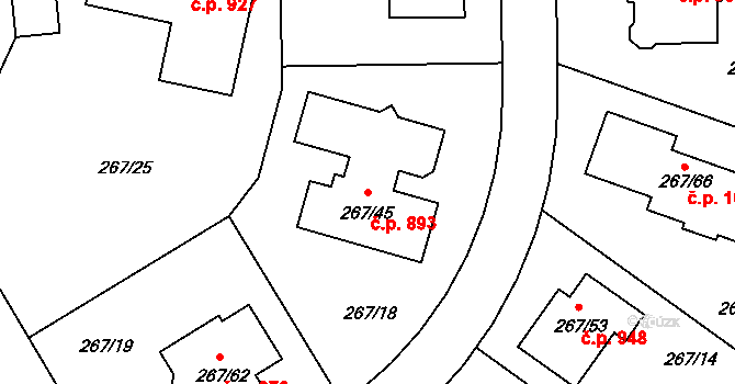 Černice 893, Plzeň na parcele st. 267/45 v KÚ Černice, Katastrální mapa