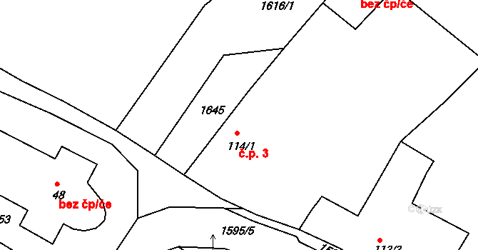 Chcebuz 3, Štětí na parcele st. 114/1 v KÚ Chcebuz, Katastrální mapa