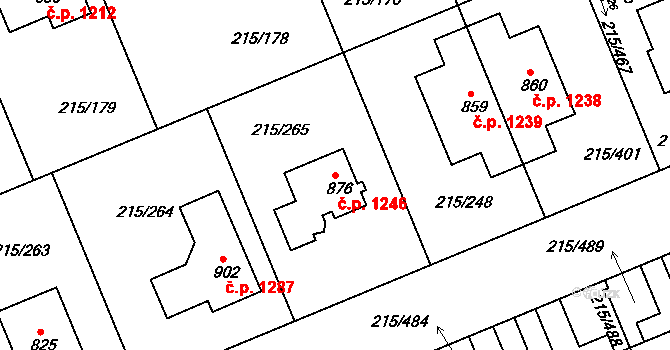 Rudná 1246 na parcele st. 876 v KÚ Hořelice, Katastrální mapa