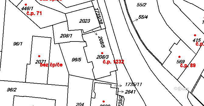 Vodňany II 1232, Vodňany na parcele st. 208/3 v KÚ Vodňany, Katastrální mapa