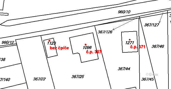 Háje 307, Cheb na parcele st. 1096 v KÚ Háje u Chebu, Katastrální mapa