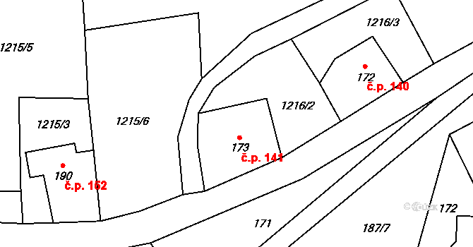 Heřmanov 141 na parcele st. 173 v KÚ Heřmanov, Katastrální mapa