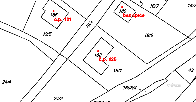 Dráchov 125 na parcele st. 188 v KÚ Dráchov, Katastrální mapa