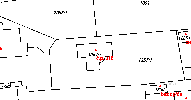 Fulnek 315 na parcele st. 1257/3 v KÚ Fulnek, Katastrální mapa