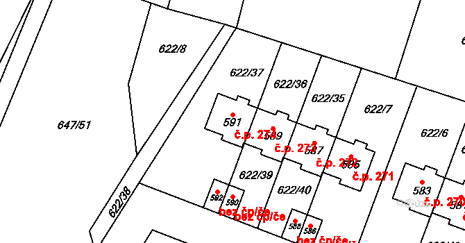 Kunice 274 na parcele st. 591 v KÚ Kunice u Říčan, Katastrální mapa