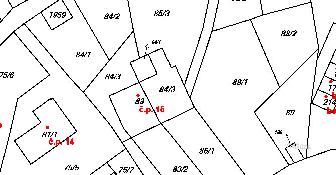 Roztoky u Semil 15 na parcele st. 83 v KÚ Roztoky u Semil, Katastrální mapa