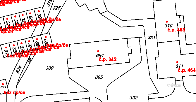 Břidličná 342 na parcele st. 694 v KÚ Břidličná, Katastrální mapa