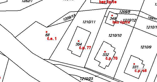 Úročnice 77, Benešov na parcele st. 354 v KÚ Úročnice, Katastrální mapa