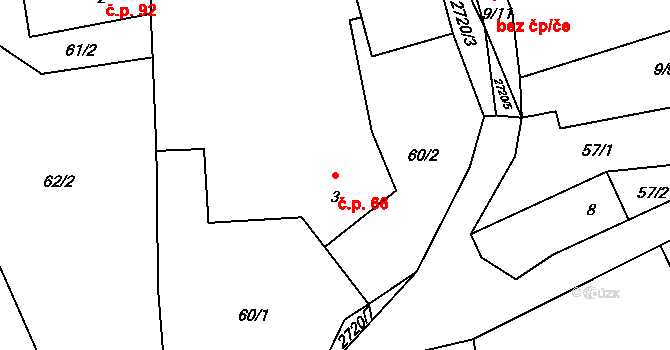 Kamberk 66 na parcele st. 3 v KÚ Kamberk, Katastrální mapa