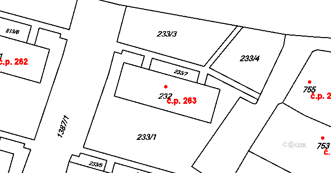 Divišov 263 na parcele st. 232 v KÚ Divišov u Benešova, Katastrální mapa