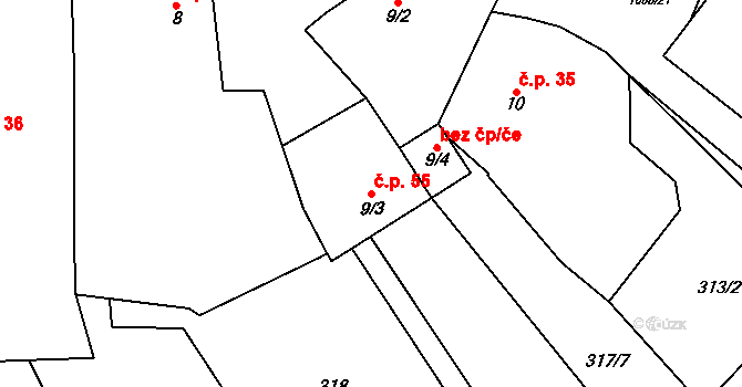 Znětínek 55 na parcele st. 9/3 v KÚ Znětínek, Katastrální mapa