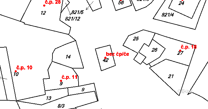 Prosetín 43235115 na parcele st. 42 v KÚ Brťoví, Katastrální mapa