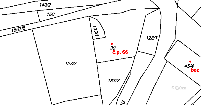 Hořejší Kunčice 66, Jakartovice na parcele st. 90 v KÚ Hořejší Kunčice, Katastrální mapa