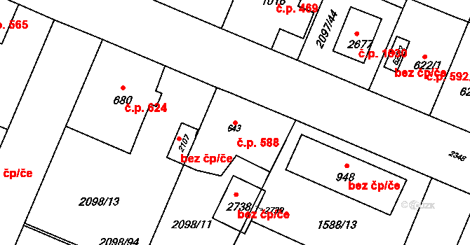Kateřinky 588, Opava na parcele st. 643 v KÚ Kateřinky u Opavy, Katastrální mapa