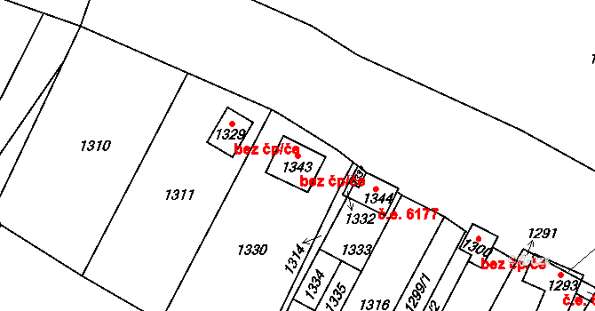 Znojmo 48269115 na parcele st. 1343 v KÚ Oblekovice, Katastrální mapa