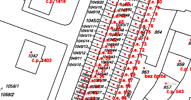 Kunovice 39 na parcele st. 1045/13 v KÚ Kunovice u Uherského Hradiště, Katastrální mapa