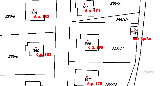 Prosetín 180 na parcele st. 366 v KÚ Prosetín u Hlinska, Katastrální mapa