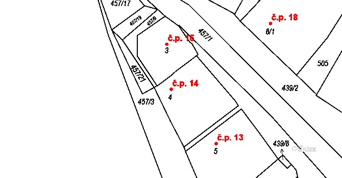 Kunčí 14, Slatiňany na parcele st. 4 v KÚ Kunčí, Katastrální mapa