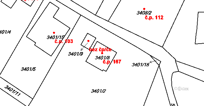 Choceňské Předměstí 167, Vysoké Mýto na parcele st. 3401/8 v KÚ Vysoké Mýto, Katastrální mapa